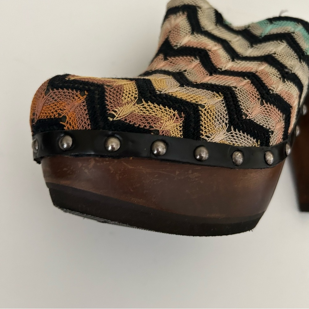 Missoni Crochet-knit Multicolor Round Toe Chevron Print Wood Clog EU 40 US 10 - Picture 4 of 12
